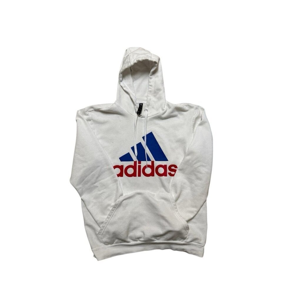 adidas White Pullover Hoodie Big Logo Red Blue Men’s Medium
